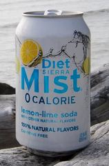 A silver beverage can with a pull tab and a printed blue and yellow label.